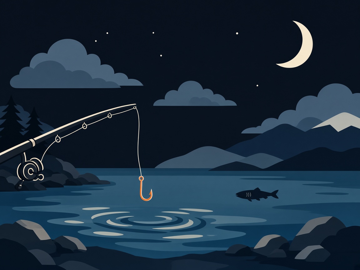 Empty fishing hook over still water